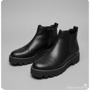 Franco Sarto Black Balin Booties Lug Sole Chunky Leather Ankle Boots 9.5